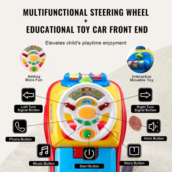 multifunctional steering wheel on VEVOR ride on push car with educational toy elements for added fun.