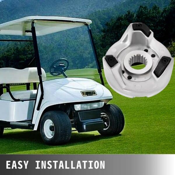 golf cart with VEVOR rear driven clutch kit on a green lawn, captioned "easy installation".