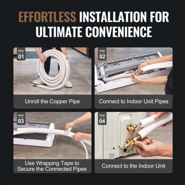 effortless installation steps of VEVOR mini split line set for indoor unit connection.