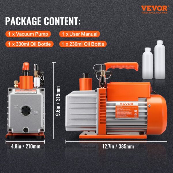 VEVOR 5 CFM Vacuum Pump Air Conditioning Vacuum Pump 2 Stage Rotary Vane HVAC