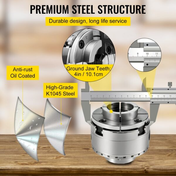 VEVOR Lathe Chuck 4-inch Woodturning Chuck 4 Jaws 1inch x 8TPI Thread Lathe Chucks Set Nova Lathe Chuck Wood Lathe Bowl Chuck with Set of Quality Accessories and A Case for Woodworking