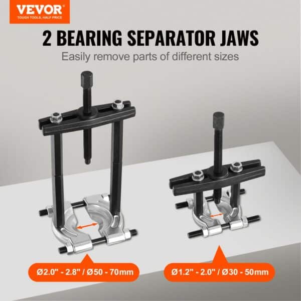 VEVOR bearing puller kit with 2 bearing separator jaws for sizes ø2.0" - ø2.8" and ø1.2" - ø2.0".