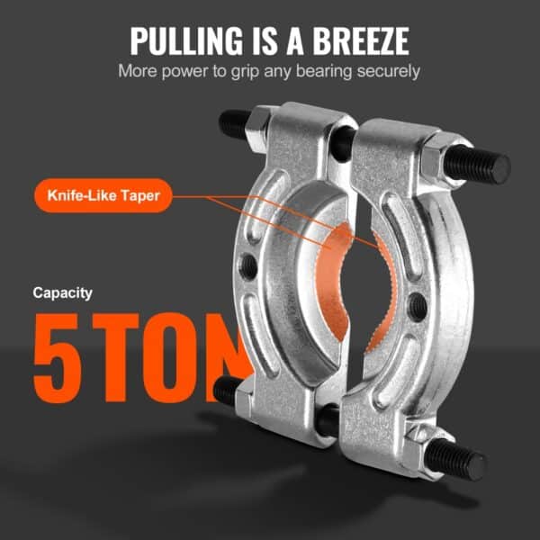 VEVOR bearing puller kit with a 5-ton capacity and knife-like taper for secure gripping.