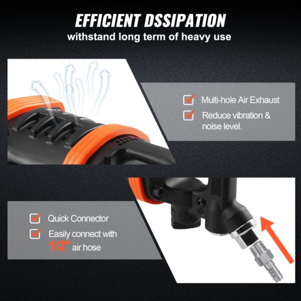 efficient dissipation for VEVOR air impact wrench with multi-hole air exhaust and quick connector.