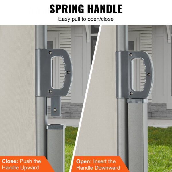 VEVOR retractable side awning showcasing spring handle mechanism for easy open/close operation.