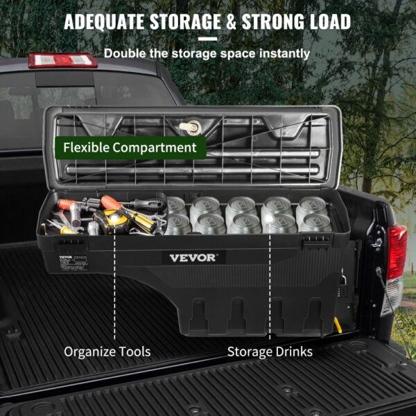 VEVOR Truck Bed Storage Box, Lockable Lid, Waterproof ABS Wheel Well Tool Box 6.6 Gal/20 L with Password Padlock, Compatible with Tundra 2007-2021, Passenger Side, Black