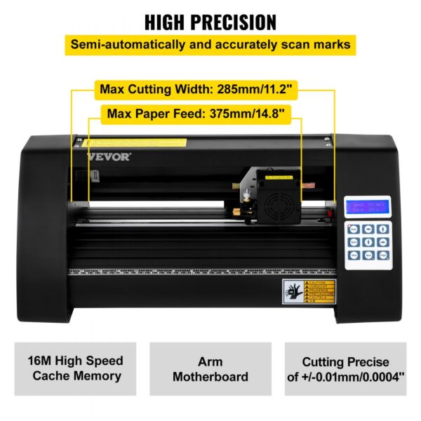 VEVOR Vinyl Cutter, 375mm Vinyl Plotter, LED Screen Plotter Cutter, Semi-Automatical Built-in Optical Eye, Compatible with SignCut Software for Mac and Windows System Desktop Design