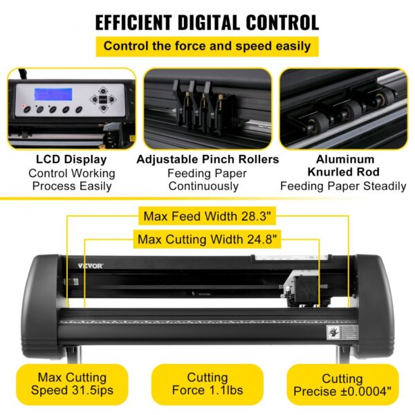 VEVOR Vinyl Cutter Machine, 28" Vinyl Plotter, LCD Display Plotter Cutter, Three Adjustable Pinch Rollers Sign Cutting Plotter, Vinyl Cutter with SignCut and SignMaster Software for Design and Cut