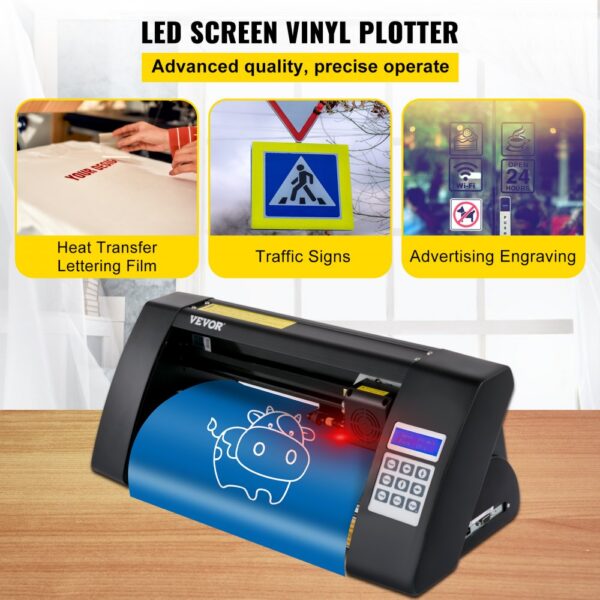 VEVOR Vinyl Cutter, 375mm Vinyl Plotter, LED Screen Plotter Cutter, Semi-Automatical Built-in Optical Eye for Accurate Guiding, Compatible with SignMaster Software for Windows System Desktop Design