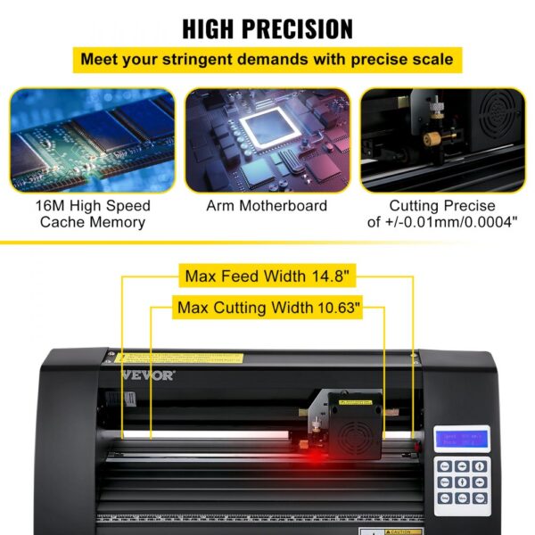 VEVOR Vinyl Cutter, 375mm Vinyl Plotter, LED Screen Plotter Cutter, Semi-Automatical Built-in Optical Eye for Accurate Guiding, Compatible with SignMaster Software for Windows System Desktop Design