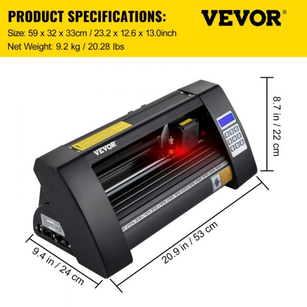 VEVOR Vinyl Cutter, 375mm Vinyl Plotter, LED Screen Plotter Cutter, Semi-Automatical Built-in Optical Eye for Accurate Guiding, Compatible with SignMaster Software for Windows System Desktop Design