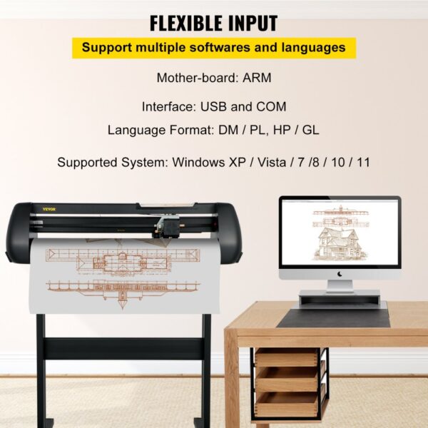 VEVOR Vinyl Cutter Machine, 28-inch Cutting Plotter, Adjustable Speed and Force, DIY Cutting Machine Kit for Signs Banners Stickers with Floor Stand SignMaster Software Tools for Windows