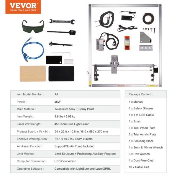 VEVOR Laser Engraver Laser Engraving Machine 5W Compressed Spot Eye Protection