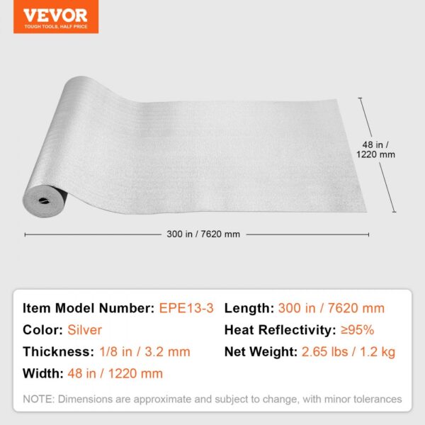 VEVOR Double Reflective Insulation Roll Foam Core Radiant Barrier 48 in x 25 ft