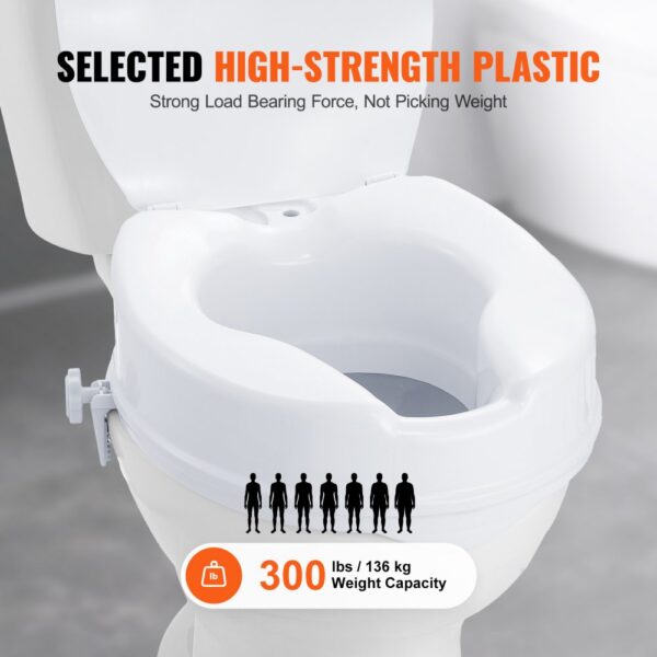 VEVOR Raised Toilet Seat, 4" Height Raised, 300 lbs Weight Capacity, Universal Toilet Seat Riser, Screw Rod Locking, with Toilet Seat, for Elderly, Handicap, Patient, Pregnant, Medical