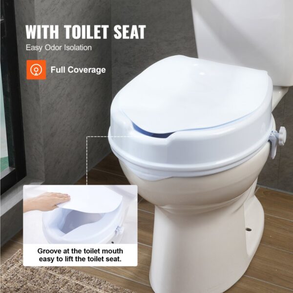 VEVOR Raised Toilet Seat, 4" Height Raised, 300 lbs Weight Capacity, Universal Toilet Seat Riser, Screw Rod Locking, with Toilet Seat, for Elderly, Handicap, Patient, Pregnant, Medical