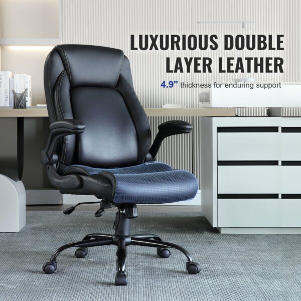 VEVOR executive office chair with luxurious double-layer leather and ergonomic design in modern office.