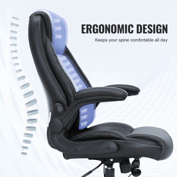 VEVOR executive office chair in ergonomic design with lumbar support, ensuring comfortable spine alignment.