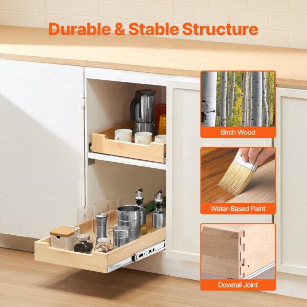 VEVOR Pull Out Cabinet Organizer Soft Close Slideout Shelf Wood Drawer 14"Wx21"D