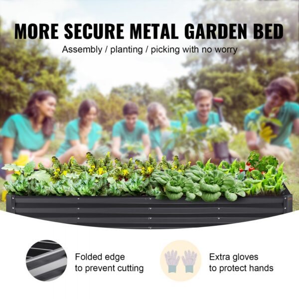 secure metal garden bed with fresh vegetables, emphasizing "VEVOR raised garden bed" for safe gardening.