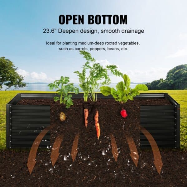 VEVOR garden bed with deepen design for better drainage, ideal for growing carrots and other vegetables.