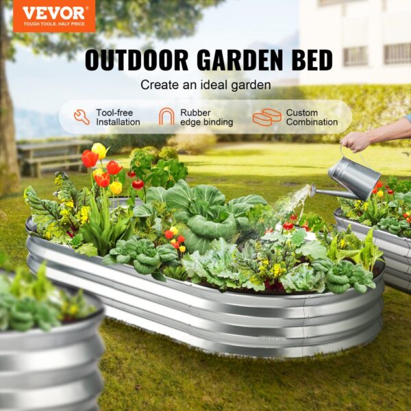 VEVOR Raised Garden Bed, 71.9 x 36.4 x 11 inch Galvanized Metal Planter Box, Outdoor Planting Boxes with Open Base, for Growing Flowers/Vegetables/Herbs in Backyard/Garden/Patio/Balcony, Silver