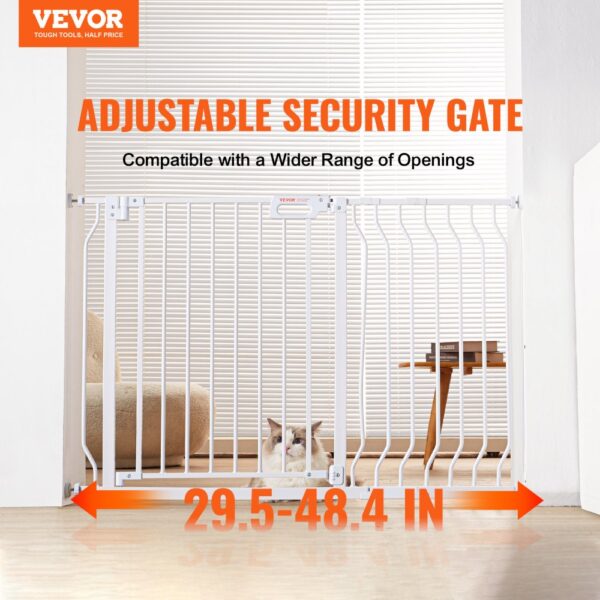 VEVOR baby gate adjustable security gate for openings 29.5-48.4 inches, ideal for home safety.