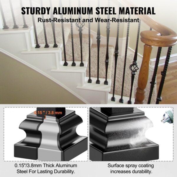 VEVOR aluminum alloy baluster shoes enhancing stairway with rust-resistant, durable black steel material.