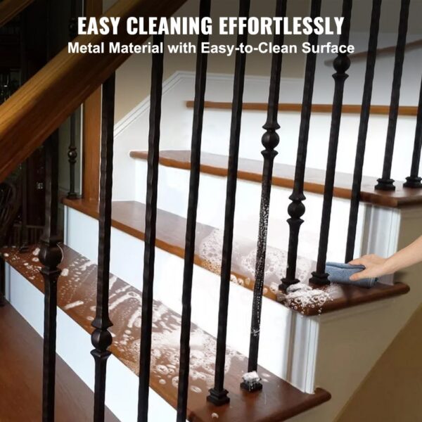 VEVOR aluminum alloy baluster shoes on a staircase being cleaned, showcasing easy maintenance.