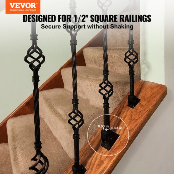 VEVOR aluminum baluster shoes on carpeted stairs with twisted design and secure, sturdy support.