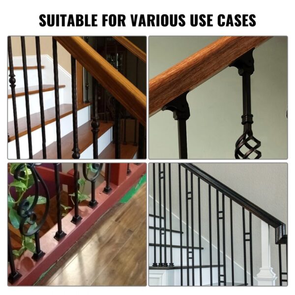 various applications of VEVOR aluminum baluster shoes for stylish staircases and railings.