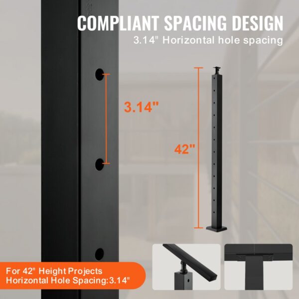 VEVOR cable railing post with 3.14" horizontal hole spacing for 42" height projects