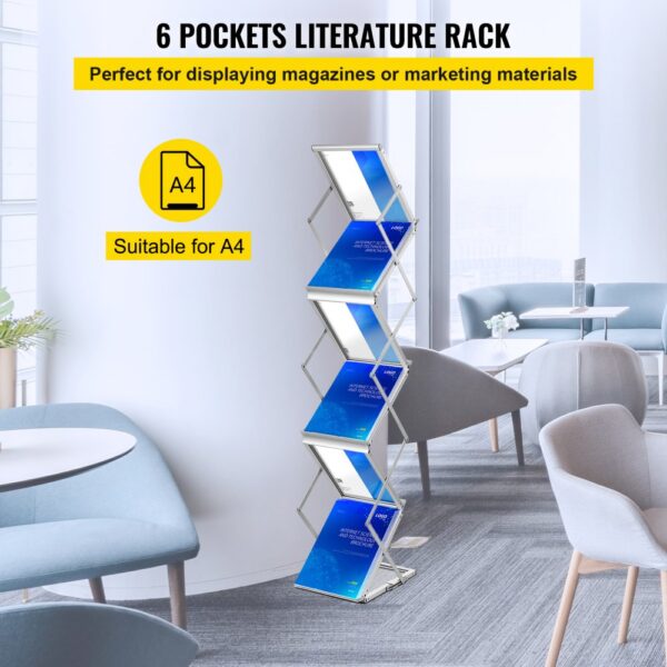 VEVOR magazine rack with 6 pockets, suitable for displaying a4 literature.