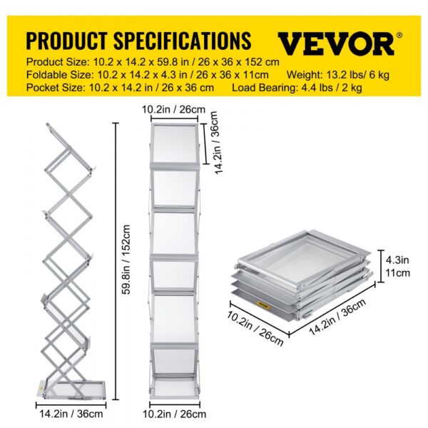 VEVOR magazine rack dimensions and features.