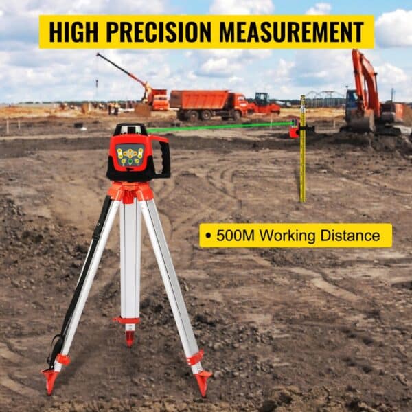 VEVOR Green Rotary Laser Level Kit with Adjustable Tripod and 5M Staff, 500M Range, 360 Degree Rotary Scanning, Self-Leveling Laser Level System Kit, for Construction Projection