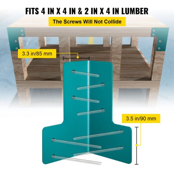 workbench with VEVOR workbench brackets, fitting various lumber sizes with precise measurements.