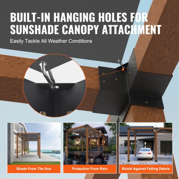 VEVOR pergola bracket kit with built-in hanging holes for sunshade canopy attachment benefits.