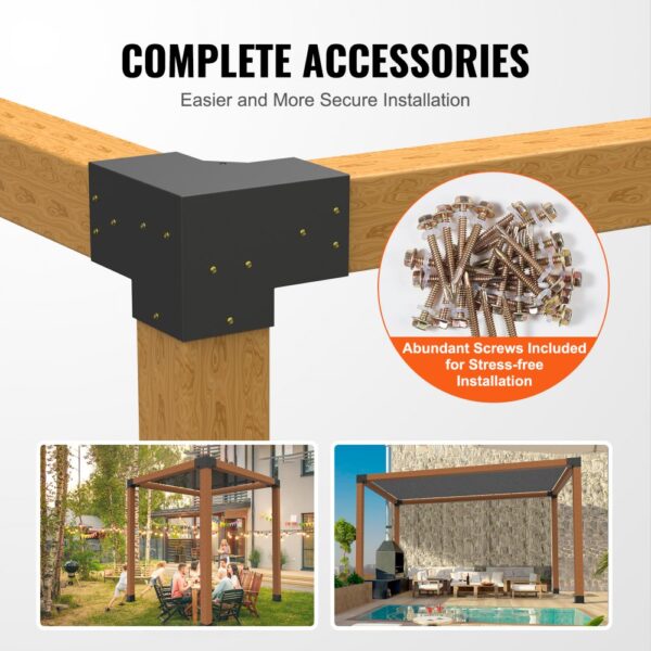 VEVOR pergola bracket kit for secure installation with screws, ideal for outdoor spaces and patio setups.