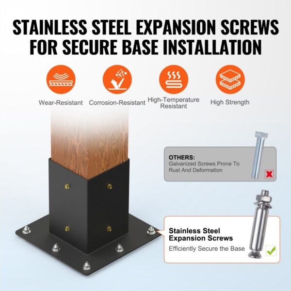 stainless steel expansion screws for secure VEVOR pergola bracket kit installation, highlighting durability and strength.