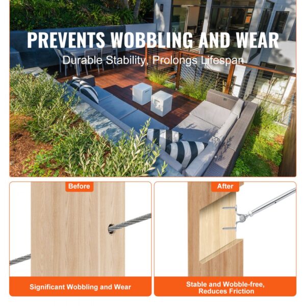 VEVOR stainless steel cable railing kit ensures durable stability, prevents wobbling, and prolongs lifespan.