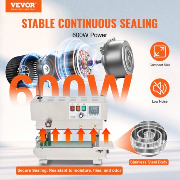 VEVOR Continuous Bag Band Sealing Machine Vertical Band Sealer Stainless Steel