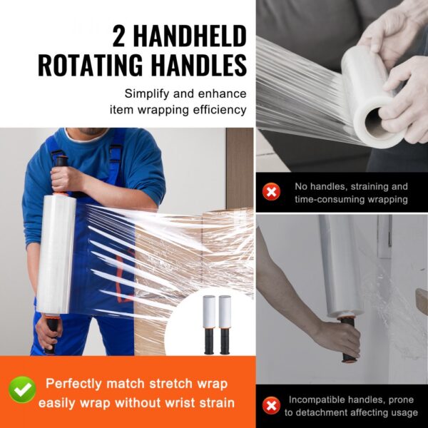 2 handheld rotating handles simplify and enhance item wrapping efficiency using VEVOR stretch film.