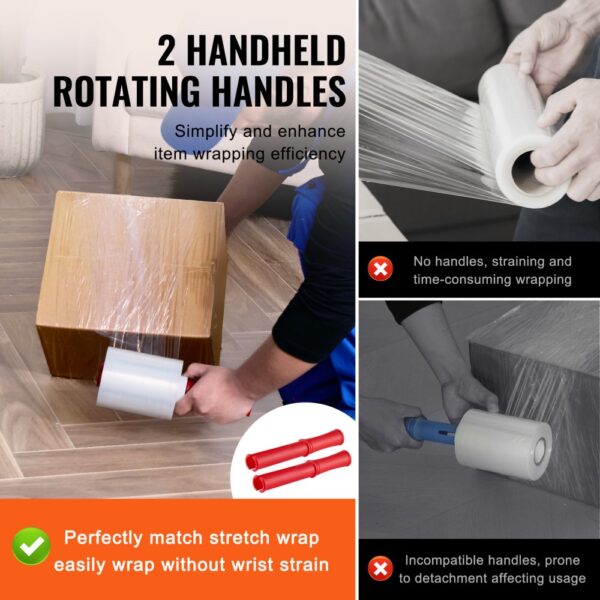 2 handheld rotating handles simplify and enhance item wrapping efficiency with VEVOR stretch film.