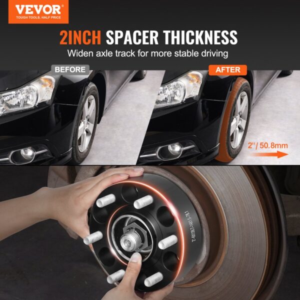 VEVOR wheel spacers showcase 2-inch thickness for wider axle track and stable driving.