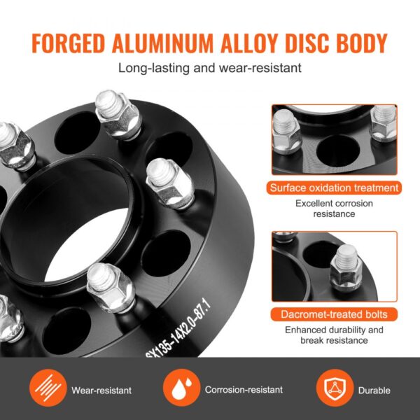 forged aluminum alloy VEVOR wheel spacers, long-lasting, corrosion-resistant, and durable with treated bolts.