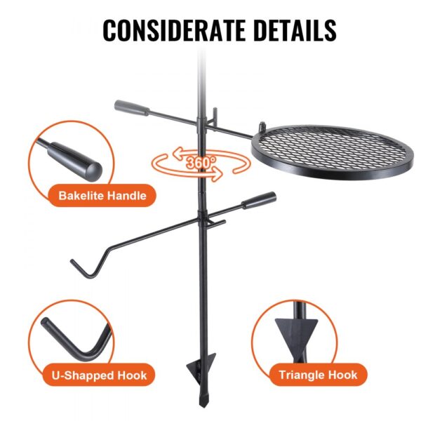 VEVOR Swivel Campfire Grill Heavy Duty Steel Open Fire Cooking Grate Adjustable