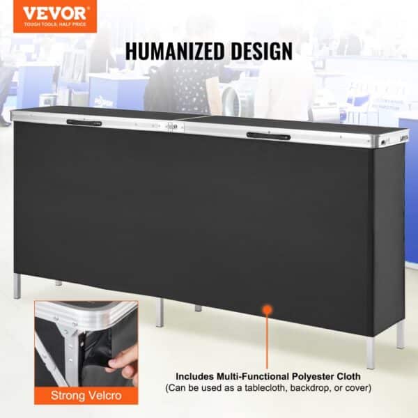 VEVOR Portable Tradeshow Podium Table, 77.95" x 15.16" x 34.65", Display Exhibition Counter Stand Booth Fair with Wall, Foldable Promotion Retail Bar Table Podium with Storage Rack and Carrying Bag