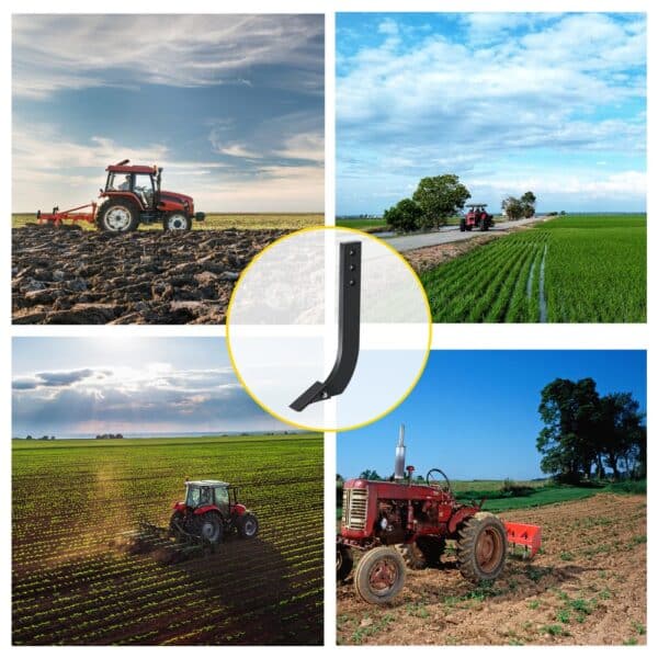 tractors working in fields with a highlighted VEVOR box blade shank in the center.