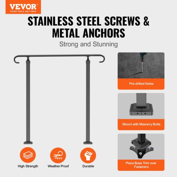 VEVOR outdoor handrails with stainless steel screws, metal anchors, and weatherproof design