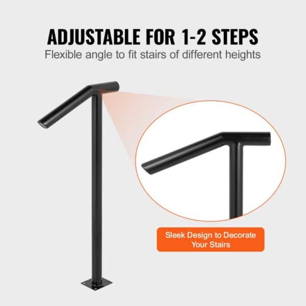 adjustable VEVOR steel railing for 1-2 steps, flexible angle, sleek design.